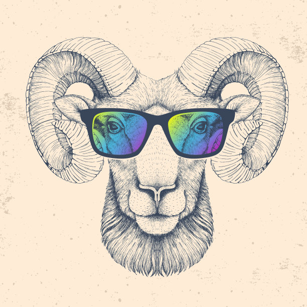 时髦的公羊或穆弗隆，戴着眼镜图片下载