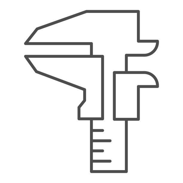 卡尺细线图标，房屋维修概念，工程测量标志在白色背景，游标卡尺图标轮廓风格的移动概念和网页设计。矢量图形。图片下载