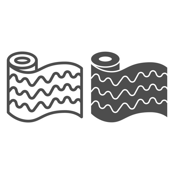 墙纸卷线和固体图标，房屋修复概念，墙面材料标识在白色的背景，墙纸图标轮廓风格的移动概念和网页设计。矢量图形。图片下载