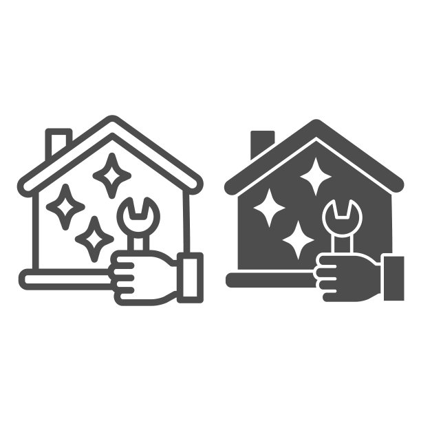 房屋与扳手：房屋维修服务概念图标图片下载