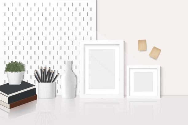 向量插图与复制空间，文具，书籍和装饰品在桌子上图片下载