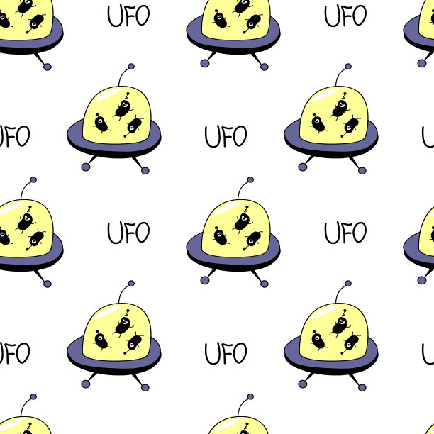无缝幼稚的模式与飞碟，不明飞行物，可爱的外星人。矢量背景和纹理的织物，包装，墙纸，纺织品，服装，封面图片下载
