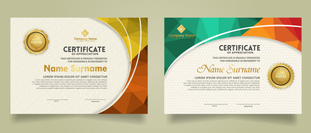 设置现代证书模板与三角形几何多边形在圆形线华丽的背景图片下载