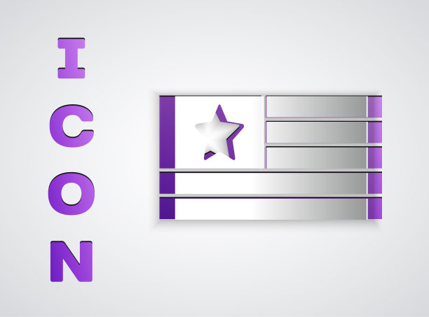 剪纸美国国旗图标孤立的灰色背景。美国国旗。美利坚合众国。纸艺术风格。向量图片下载