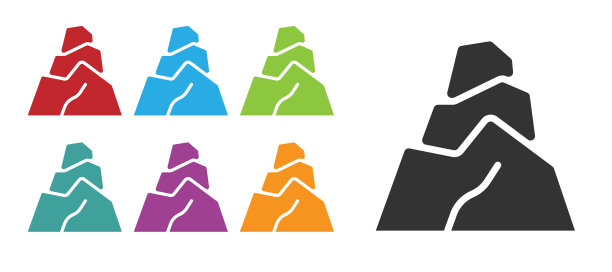 黑色岩石图标孤立在白色背景上。设置彩色图标。向量图片下载