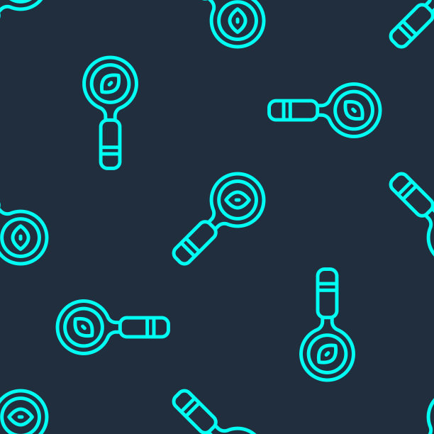 绿线放大镜图标隔离无缝模式上的蓝色背景。搜索，聚焦，缩放，商业符号。向量图片下载