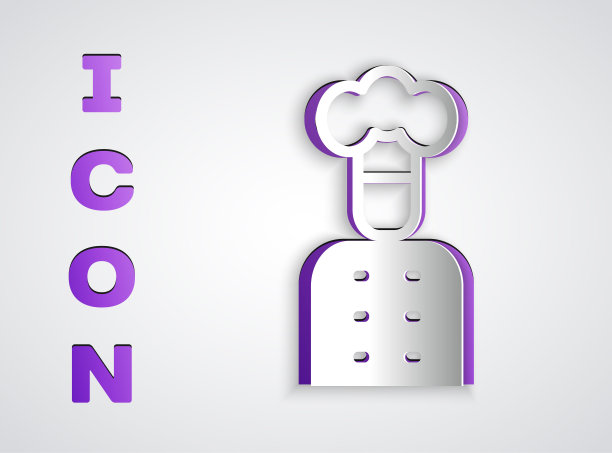 剪纸意大利厨师图标孤立的灰色背景。纸艺术风格。向量图片下载