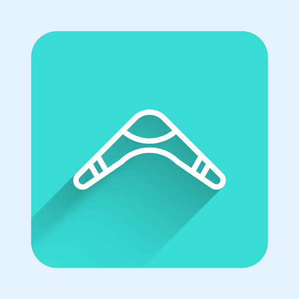 白线回旋镖图标孤立有长长的影子。绿色方形按钮。向量图片下载