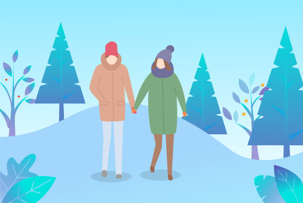 情侣漫步在冬季公园，天气寒冷图片下载