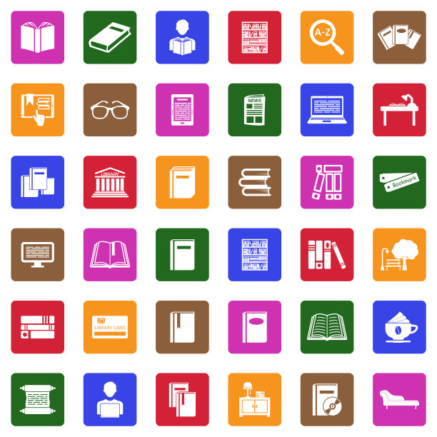 书籍和阅读图标。方形的白色平面设计。矢量插图。图片下载