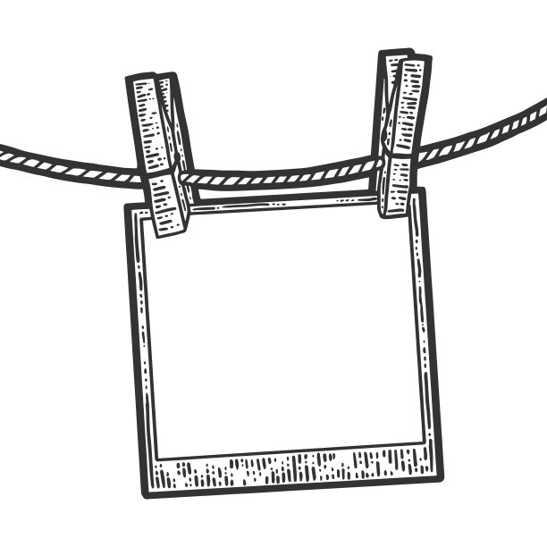 在晒衣绳上晒干衣服的素描照片图片下载
