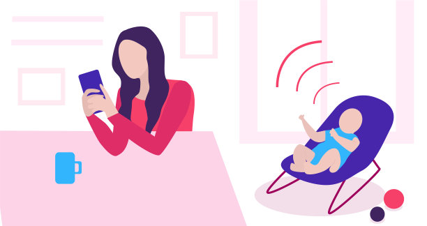 疲惫的年轻母亲坐在桌边，捧着图片下载