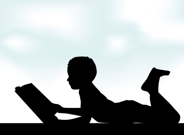 孩子在读这本书。向量轮廓。图片下载