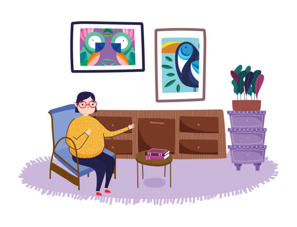 在椅子房间抽屉里的女人把画种在墙上图片下载