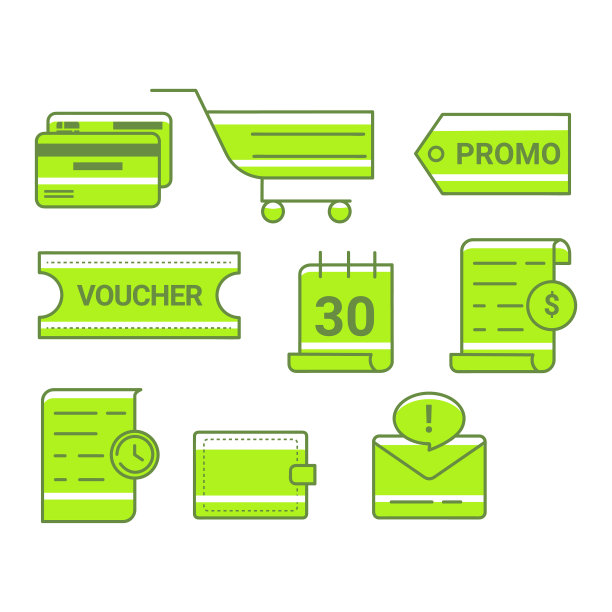 电子商务图标设计集合在绿色上图片下载