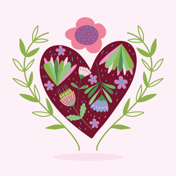 爱情浪漫鲜花植物心卡通装饰卡设计图片下载