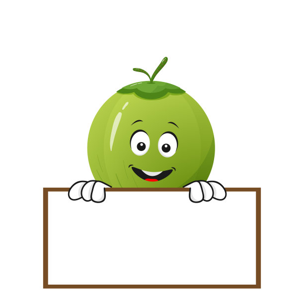 绿色的椰子字符持有白板上的白色背景向量图片下载