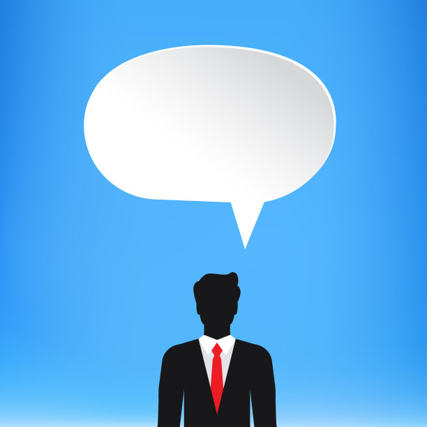 商人与空的讲话气泡在蓝色的背景图片下载
