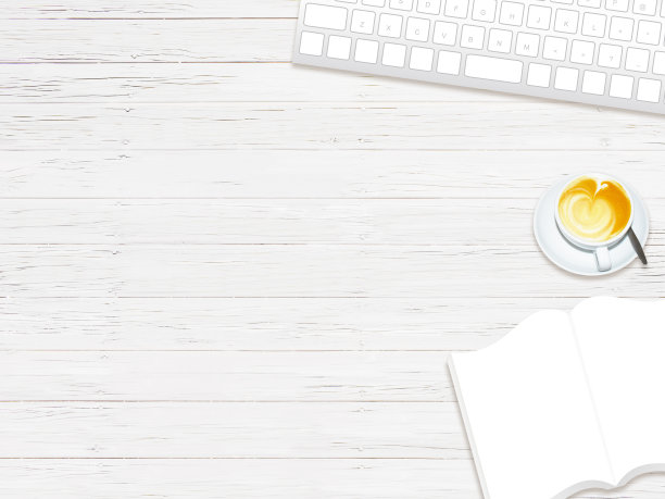 电脑键盘和咖啡杯，文具背景插图图片下载