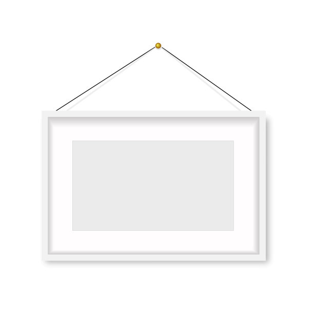 逼真的白色相框挂在墙上。向量图片下载