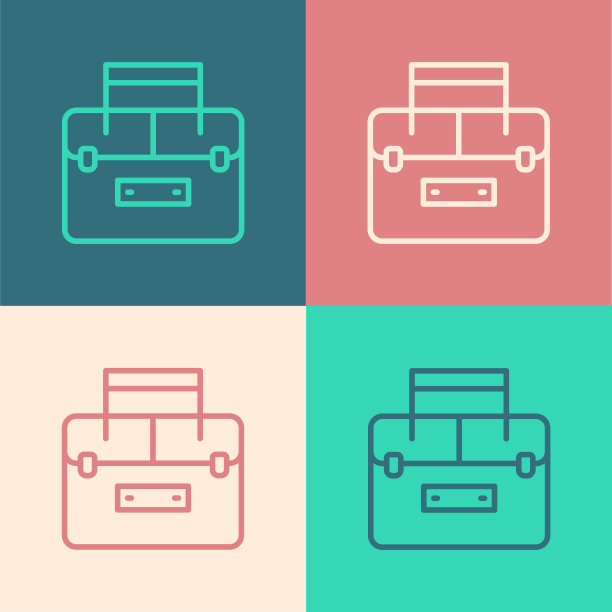 流行艺术线案例或盒子容器摆动和齿轮钓鱼设备图标隔离在彩色背景。渔具。向量图片下载