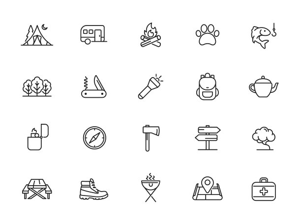 最小露营线图标集图片下载