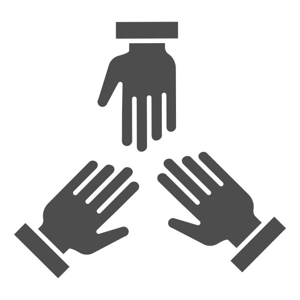 三手立体图标，共同工作的概念，人们合作的标志在白色的背景，团队符号的字形风格的移动概念和网页设计。矢量图形。图片下载