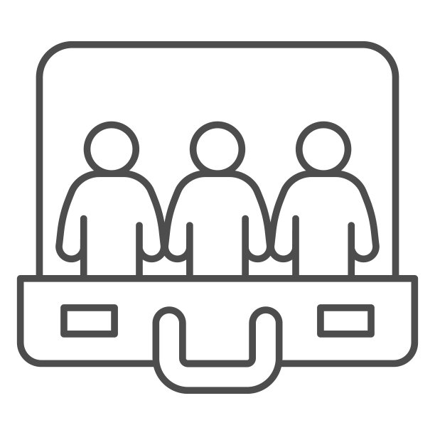 公文包职员细线图标，合作概念，白色背景上的人力资源和求职标志，轮廓样式的公文包和员工轮廓图标。矢量图形。图片下载