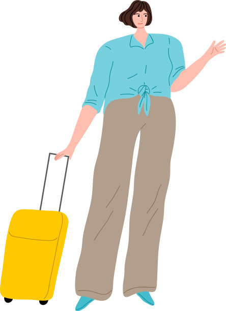 棕色头发的女人站在一个黄色旅行图片下载