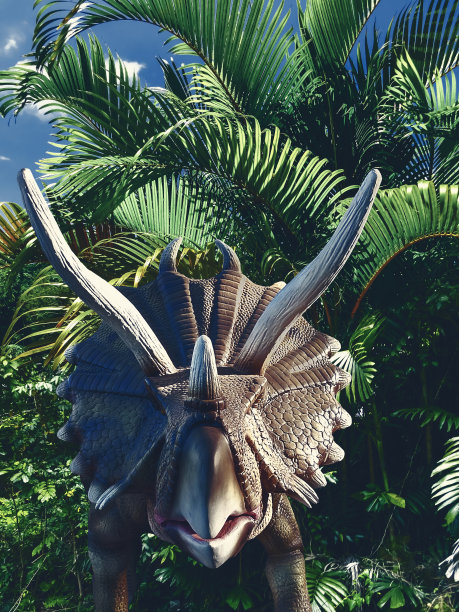 森林里的恐龙和绿蕨图片下载