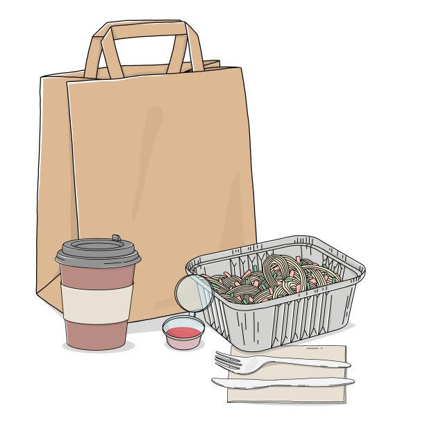 外卖食品，纸袋，咖啡和意大利面图片下载