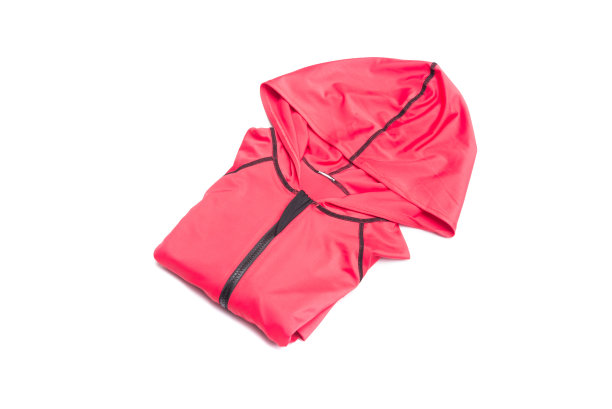 折叠红色拉链风衣夹克，防紫外线户外夹克连帽衫。图片下载