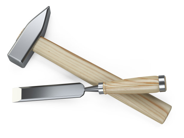 有木柄的锤子和凿子手工工具。图片下载