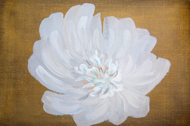 用油画颜料在暗金画布上画出抽象的白花图片下载