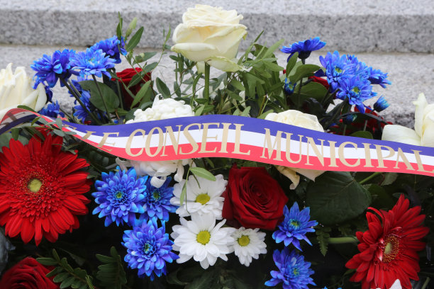 花环的花朵。11月11日的典礼。Saint-Gervais-les-Bains。萨瓦省。Auvergne-Rhone-Alpes。法国。欧洲。图片下载