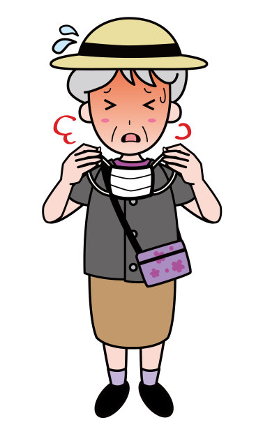 一个老妇人(全身)在夏天外出时摘下她的面具图片下载