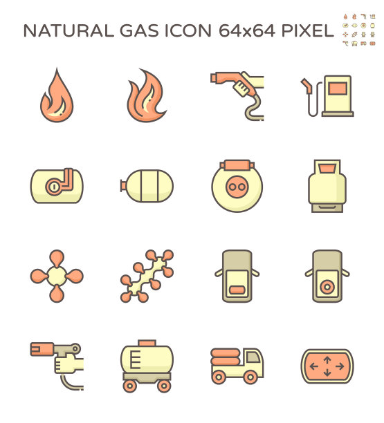 天然气和车辆图标集设计64x64图片下载