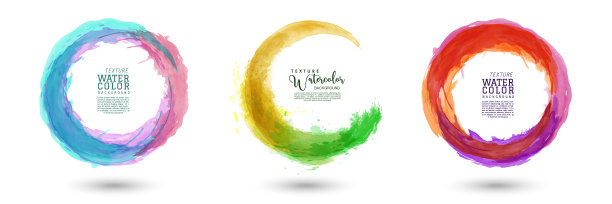 圆形喷溅彩色水彩套装图片下载