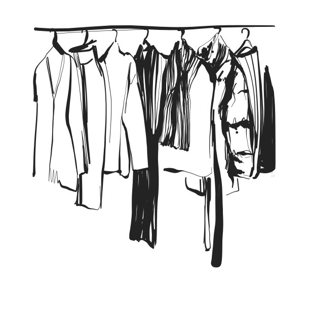 衣橱素描衣服挂衣架外套和图片下载