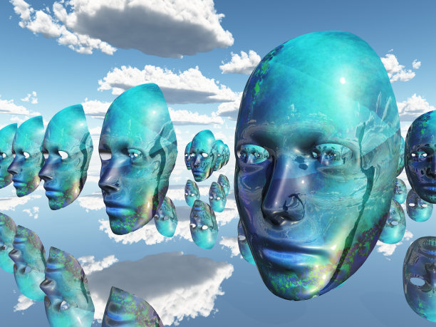 无形体的面孔或面具在超现实的场景中徘徊图片下载