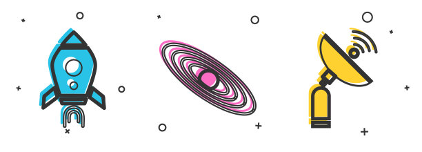 设置火箭飞船与火星球和雷达图标图片下载
