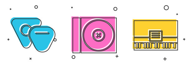 设置吉他挑选CD或DVD光盘和钢琴图标图片下载