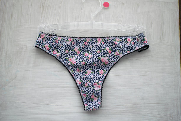 深蓝色的内衣。蓝色蕾丝丁字裤挂在别针上。图片下载