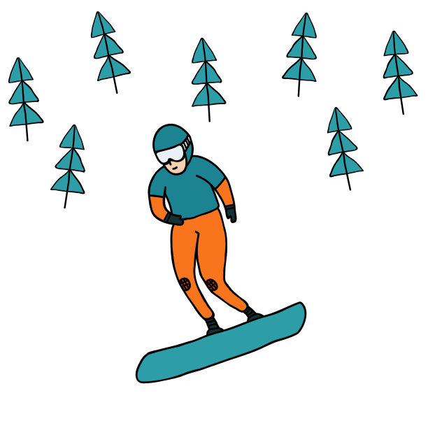 一个被孤立在白色背景上的滑雪运动员。手绘股票矢量插图。可爱的涂鸦装饰运动商店。图片下载