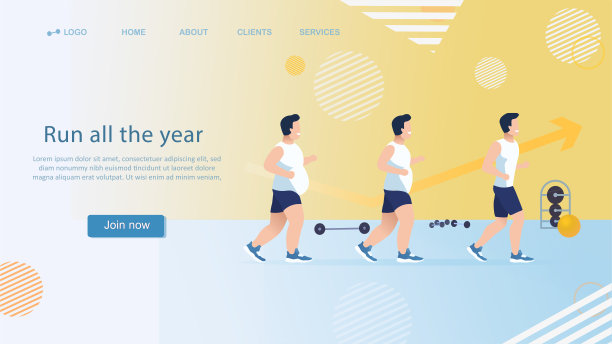 减肥过程的概念：跑步瘦身，积极运动，健康饮食，身体塑形。扁平矢量插画图片下载