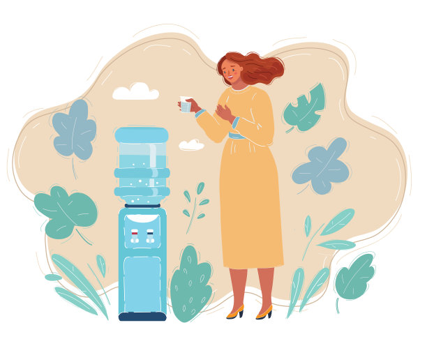 站在饮水机旁的女人。办公室生活图片下载