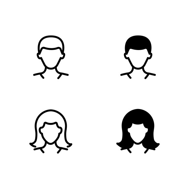 男性和女性头像轮廓和字形图标图片下载