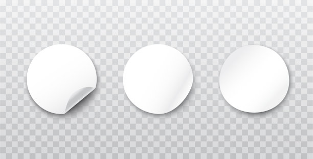在透明的背景上圈粘着的符号。白色标签纸圆贴纸。白色圆形贴纸。现实的矢量图图片下载
