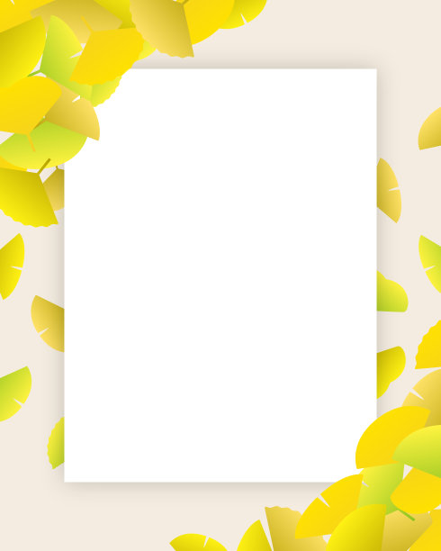 白色相框与银杏叶在米色的背景图片下载