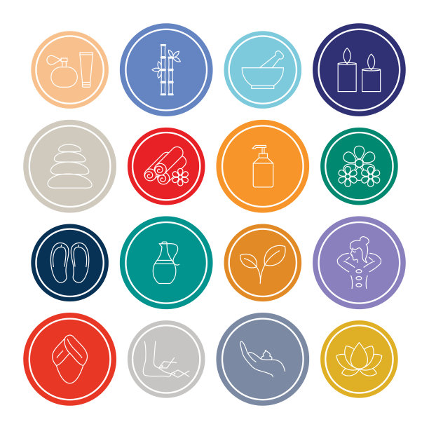 温泉信息图表圆形设计线图标集Web，应用程序和设计。图片下载